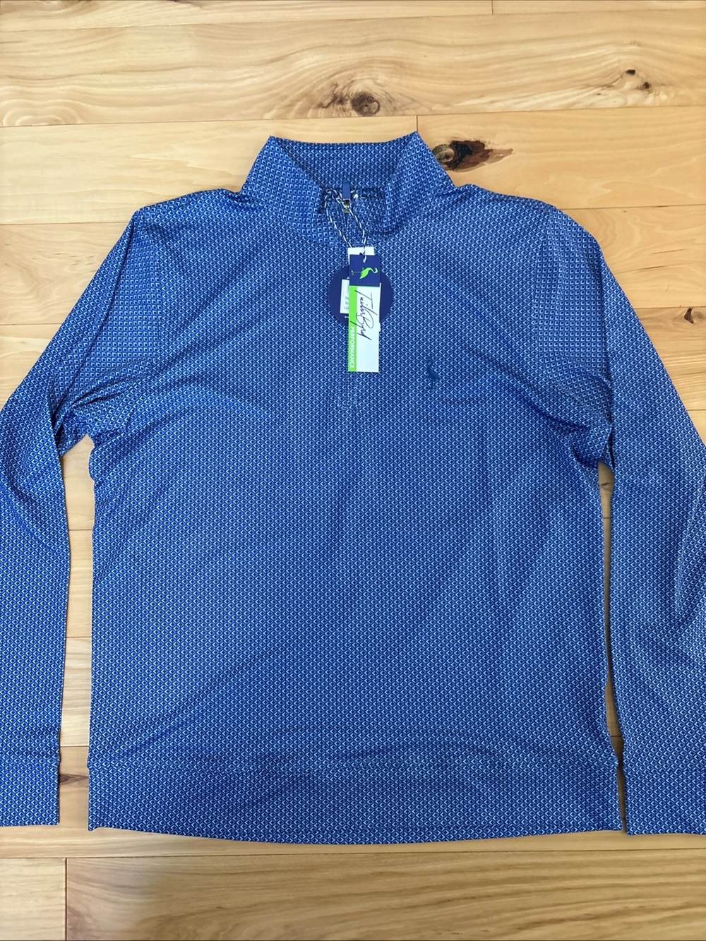 NWT Tailorbyrd Blue Geometric Quarter-Zip Performance Sz M Retail $75